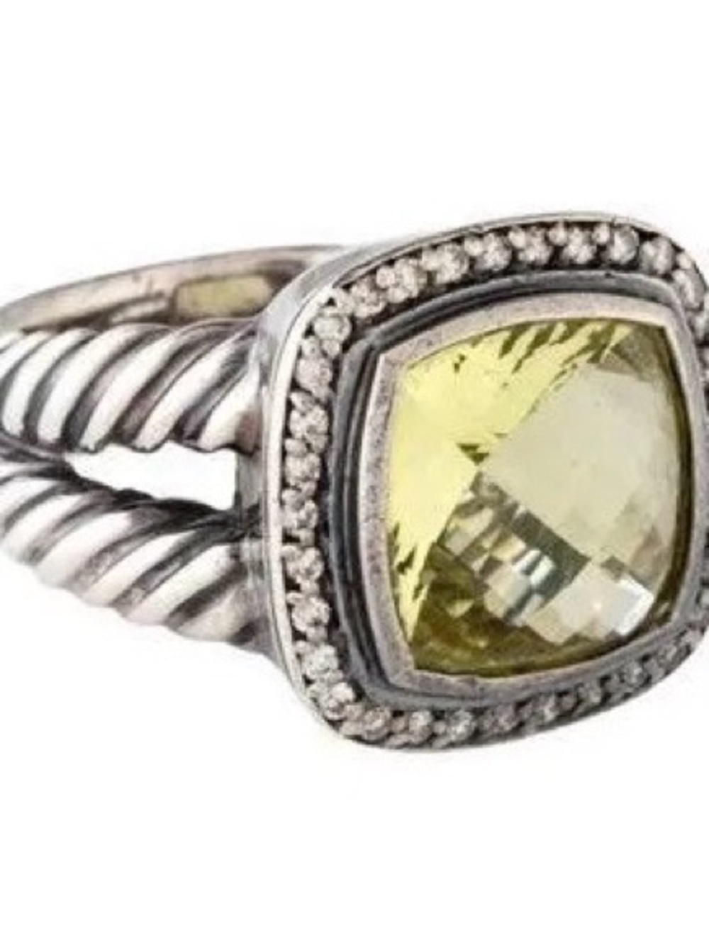 Cushion-Cut Lemon Stone Halo Ring in Silver